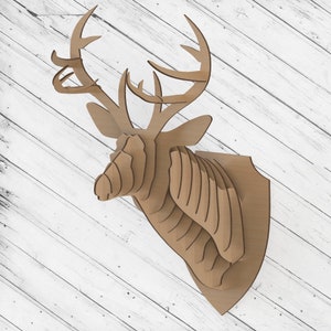 Cabeza de ciervo 3D decoración de pared arte de pared corte láser Dxf Glowforge archivo svg CNC enrutador corte xTool plantilla instantánea vector digital Ai Pdf Eps archivos