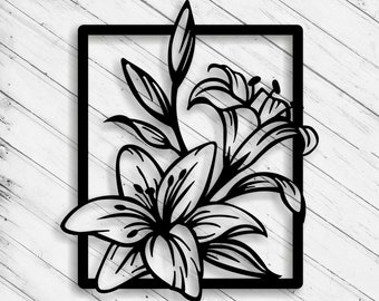 Flowers Wall Art Decor Laser Cut Dxf Glowforge Svg xTool D1 CNC Router Cutting Vinyl Cut Sticker Metal Cut Silhouette Template Digital Files