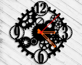 Wall Clock Gear Laser Cut Dxf Glowforge Svg xTool D1 CNC Cutting Router Metal Cut Wood Cut Clock Plan Template Download Digital Vector Files