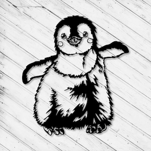 Pingüino cortado con láser DXF Glowforge Svg xTool D1 Archivo Cricut Silueta Plantilla Clipart Vinilo Cortado Pegatina Sierra de calar Manualidades de papel Archivos digitales