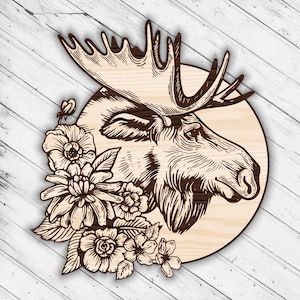 Moose Engraving Laser Cut Dxf Glowforge Svg File CNC Cutting Router Wall Art Decor Pattern Decorative Instant Digital Vector Ai Eps Files