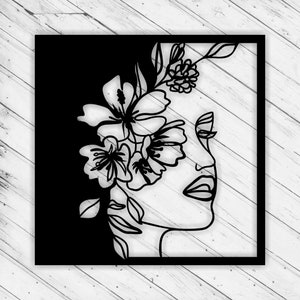 Frauen Gesicht Wand Kunst Dekor Laser Cut Dxf Glowforge svg xTool D1 CNC Fräser Schneiden Vinyl Schnitt Metall Schnitt Silhouette Vorlage Digitale Dateien