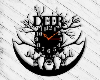 Wall Clock Deer Laser Cut Dxf Glowforge Svg xTool D1 Template CNC Cutting Router Plazma Cut Instant Download Digital Vector Ai Pdf Eps Files