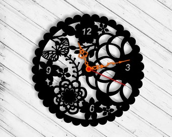 Wall Clock Laser Cut Dxf Glowforge Svg Template CNC Cutting Router Plazma Cut Cricut Instant Download Digital Vector Ai Pdf Eps Files