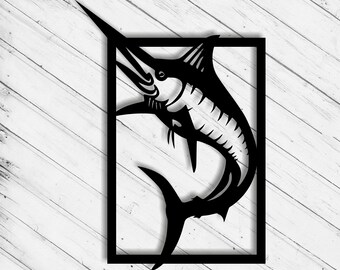 Sword Fish Wall Art Decor Laser Cut Dxf Glowforge Svg xTool CNC Router Cutting Vinyl Cut Sticker Metal Cut Silhouette Template Digital Files