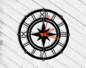 Wall Clock Compass Laser Cut Dxf Glowforge Svg Template CNC Cutting Router Plazma Cut Scroll Saw Instant Download Digital Ai Pdf Eps Files