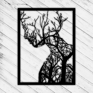 木を持つ女性 レーザーカット彫刻 DXF Glowforge SVG ファイル ウォールアート ペーパークラフト 装飾パネル ダウンロード デジタルベクター AI PDF EPS ファイル