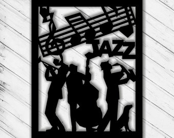 Jazz Wall Art Decor Laser Cut Dxf Glowforge Svg xTool D1 CNC Router Cutting Vinyl Cut Sticker Metal Cut Silhouette Template Digital Files