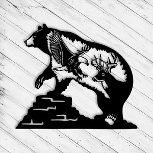 Bär und Adler Wand Kunst Dekor Laser Schnitt Dxf Glowforge SVG xTool D1 CNC Fräser Schneiden Vinyl Schnitt Metall Schnitt Silhouette Vorlage Digitale Dateien