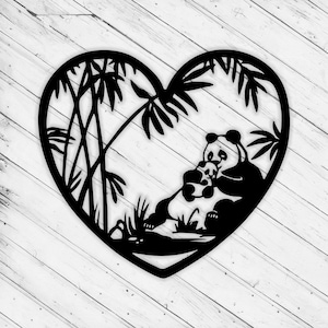 Panda arte da parede decoração corte a laser dxf glowforge svg xtool cnc roteador corte de vinil corte de metal silhueta modelo arquivo digital