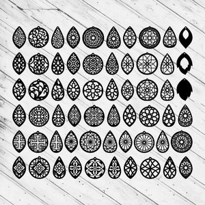 May include: A set of 48 digital earring designs featuring intricate geometric and floral patterns. The designs are perfect for laser cutting or crafting.