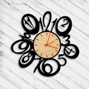 Orologio da parete numerico tagliato al laser DXF Glowforge SVG xTool D1 CNC Router da taglio Modello di piano di taglio del metallo e del legno Scarica file vettoriali digitali