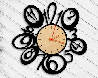 Numeric Wall Clock Laser Cut Dxf Glowforge Svg xTool D1 CNC Cutting Router Metal Cut Wood Cut Plan Template Download Digital Vector Files