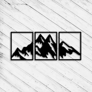 Dekoracja ścienna Mountain Panel Laser Cut Dxf Glowforge Svg xTool D1 CNC Router Cięcie winylu Naklejka Cięcie metalu Sylwetka Pliki cyfrowe