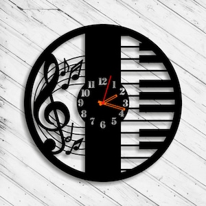 Orologio da parete Piano Laser Cut Dxf Glowforge Svg Plan Template CNC Taglio Router Taglio Incisione Scroll Saw Cricut Scarica file vettoriali digitali
