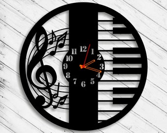 Wall Clock Piano Laser Cut Dxf Glowforge Svg Plan Template CNC Cutting Router Cut Engraving Scroll Saw Cricut Download Digital Vector Files