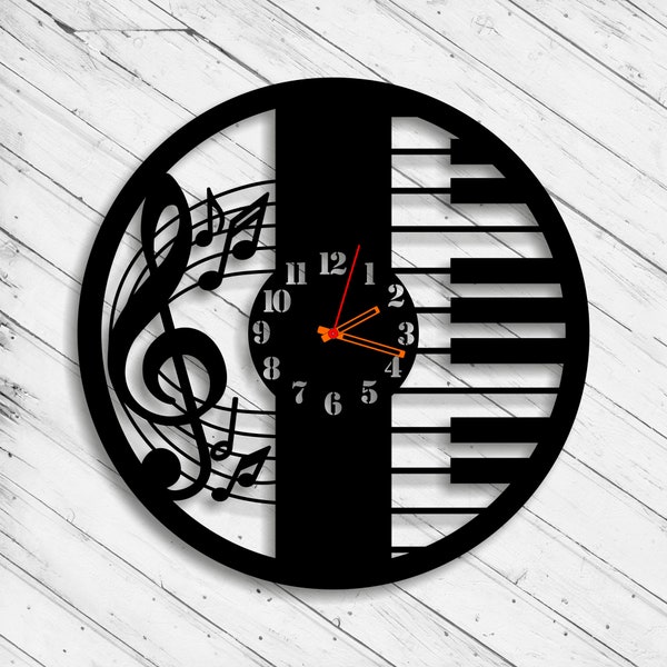 Wall Clock Piano Laser Cut Dxf Glowforge Svg Plan Template CNC Cutting Router Cut Engraving Scroll Saw Cricut Download Digital Vector Files