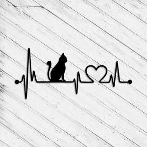 Ligne coeur de chat décoration murale découpée au laser Dxf Glowforge Svg xTool D1 routeur CNC vinyle découpé autocollant métal découpé Silhouette modèle fichiers numériques