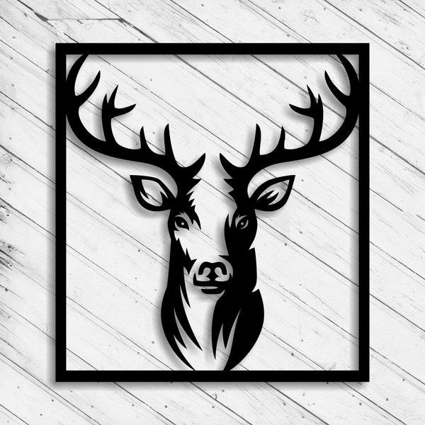 Deer Laser Cut Dxf Glowforge Svg xTool D1 plik Wall Art Decor wzór CNC Router cięcie dekoracyjne metalowe cięcie plazmowe Pobierz pliki cyfrowe