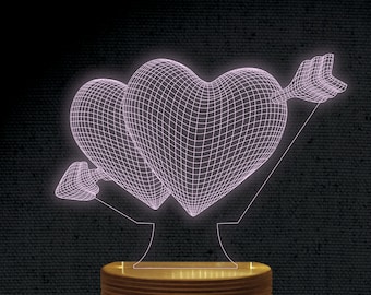 Hjärta 3D-illusion akryl hologram natt LED-lampa laserskuren gravyrfil Dxf Glowforge Svg digital vektor AI PDF-filer direkt nedladdning