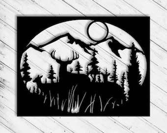Deer Wall Art Decor Laser Cut Dxf Glowforge Svg xTool D1 CNC Router Cutting Vinyl Cut Sticker Metal Cut Silhouette Template Digital Files