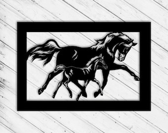 Horses Laser Cut Dxf Glowforge Svg File Wall Art Decor CNC Router Vinyl Cut Sticker Decorative Metal Plazma Cut Digital Ai Pdf Eps Files