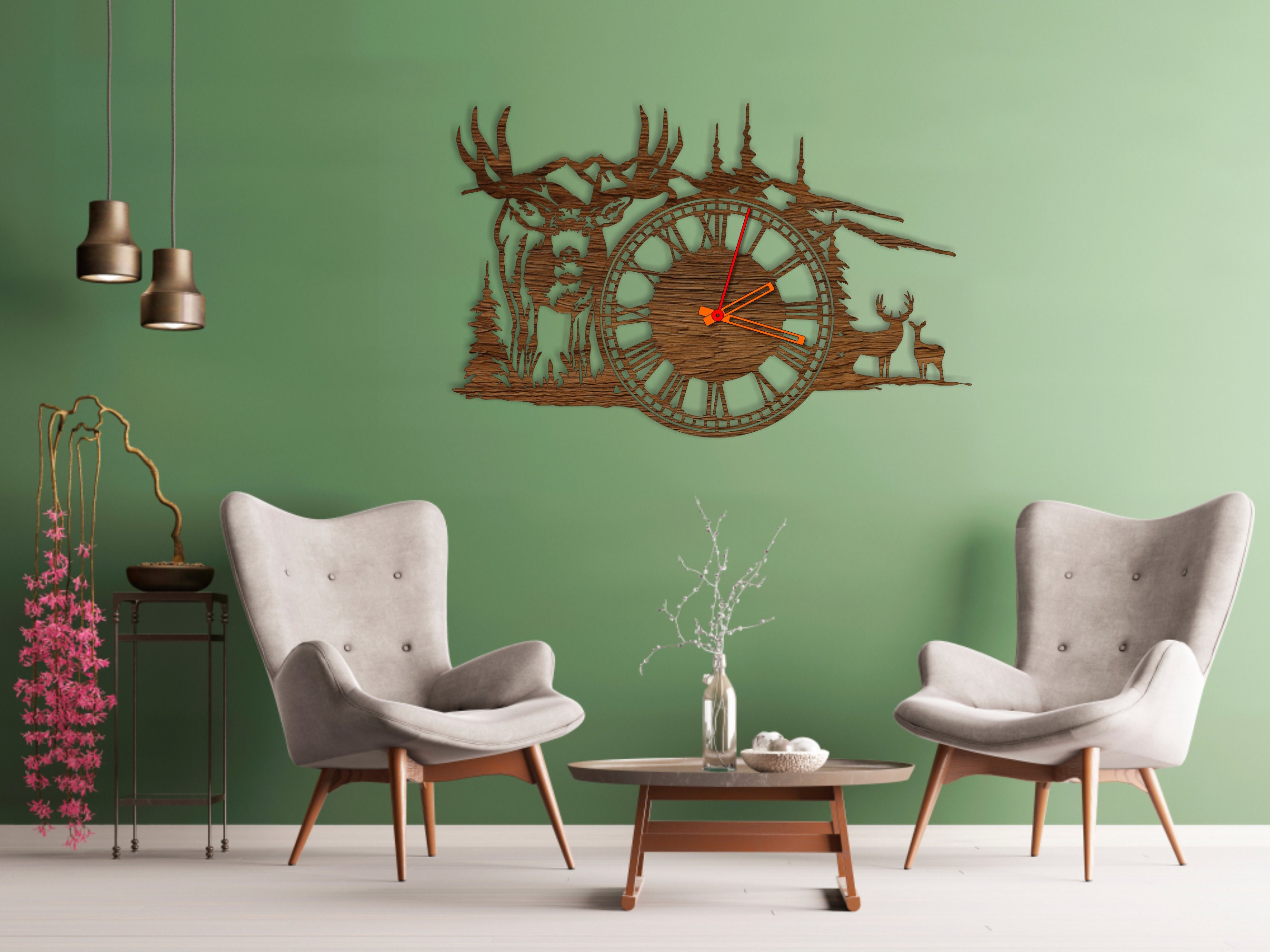 Wall Clock Deer in the Mountains Laser Cut Dxf Glowforge Svg Template ...