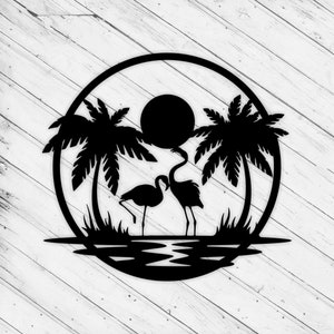 Flamingo Wand Kunst Dekor Laser Cut Dxf Glowforge svg xTool D1 CNC Fräser Schneiden Vinyl Schnitt Aufkleber Metall Schnitt Silhouette Vorlage Digitale Datei