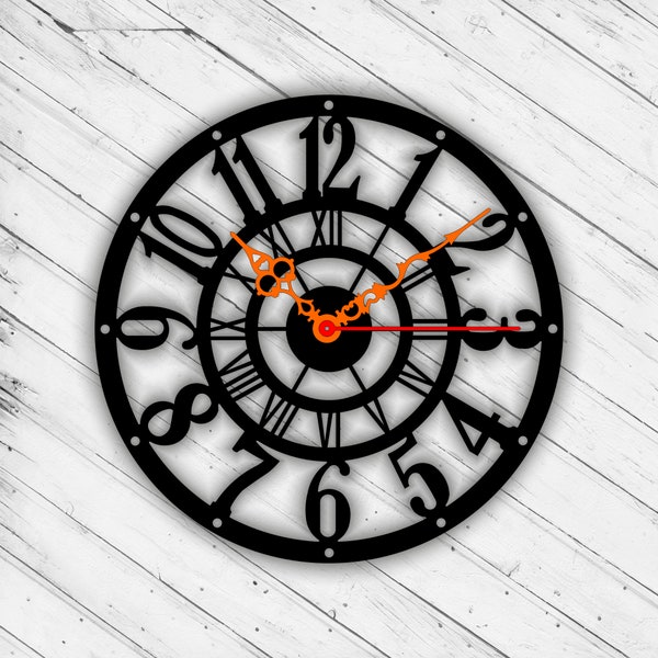 Horloge murale découpé au Laser Dxf Glowforge Svg modèle CNC coupe routeur Plazma coupe scie à chantourner Cricut Télécharger numérique vecteur Ai Pdf Eps fichiers