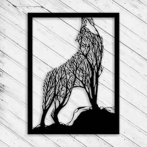 Wolf Baum Laser Cut Gravur Dxf Glowforge SVG xTool D1 Datei Wand Kunst Papier Handwerk Dekorative Panel Download Digitale Vektor Ai Pdf Eps-Dateien