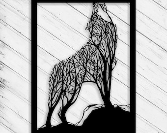Wolf Tree Laser Cut Engraving Dxf Glowforge Svg xTool D1 File Wall Art Paper Craft Decorative Panel Download Digital Vector Ai Pdf Eps Files