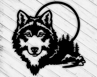 Wolf  Wall Art Decor Laser Cut Dxf Glowforge Svg xTool D1 CNC Router Cutting Vinyl Cut Sticker Metal Cut Silhouette Template Digital Files