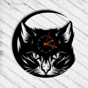 Wandklok Black Cat Laser Cut Dxf Glowforge Svg Plan xTool D1 Template CNC Cutting Router Cut Download Digitale Vector Bestanden
