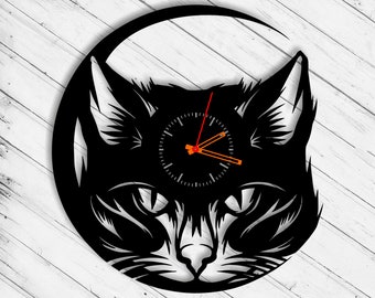 Wall Clock Black Cat Laser Cut Dxf Glowforge Svg Plan xTool D1 Template CNC Cutting Router Cut Download Digital Vector Files