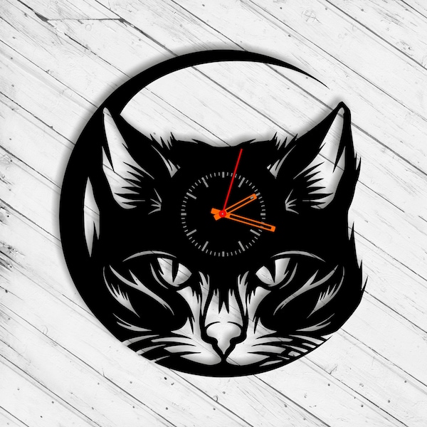 Wall Clock Black Cat Laser Cut Dxf Glowforge Svg Plan xTool D1 Template CNC Cutting Router Cut Download Digital Vector Files