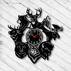 Wilde Tiere Uhr Laser Cut Dxf Glowforge SVG xTool D1 Vorlage CNC Plotterfräser Fräser Plazma Schnitt Sofortiger Download Digitale Vektor Pdf Eps-Dateien