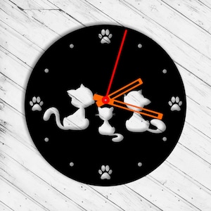 Wanduhr Kitty Katze Laser Cut Dxf Glowforge svg xTool D1 CNC Schneidefräser Metallschnitt Holzschnitt Plan Vorlage Download Digitale Vektordateien