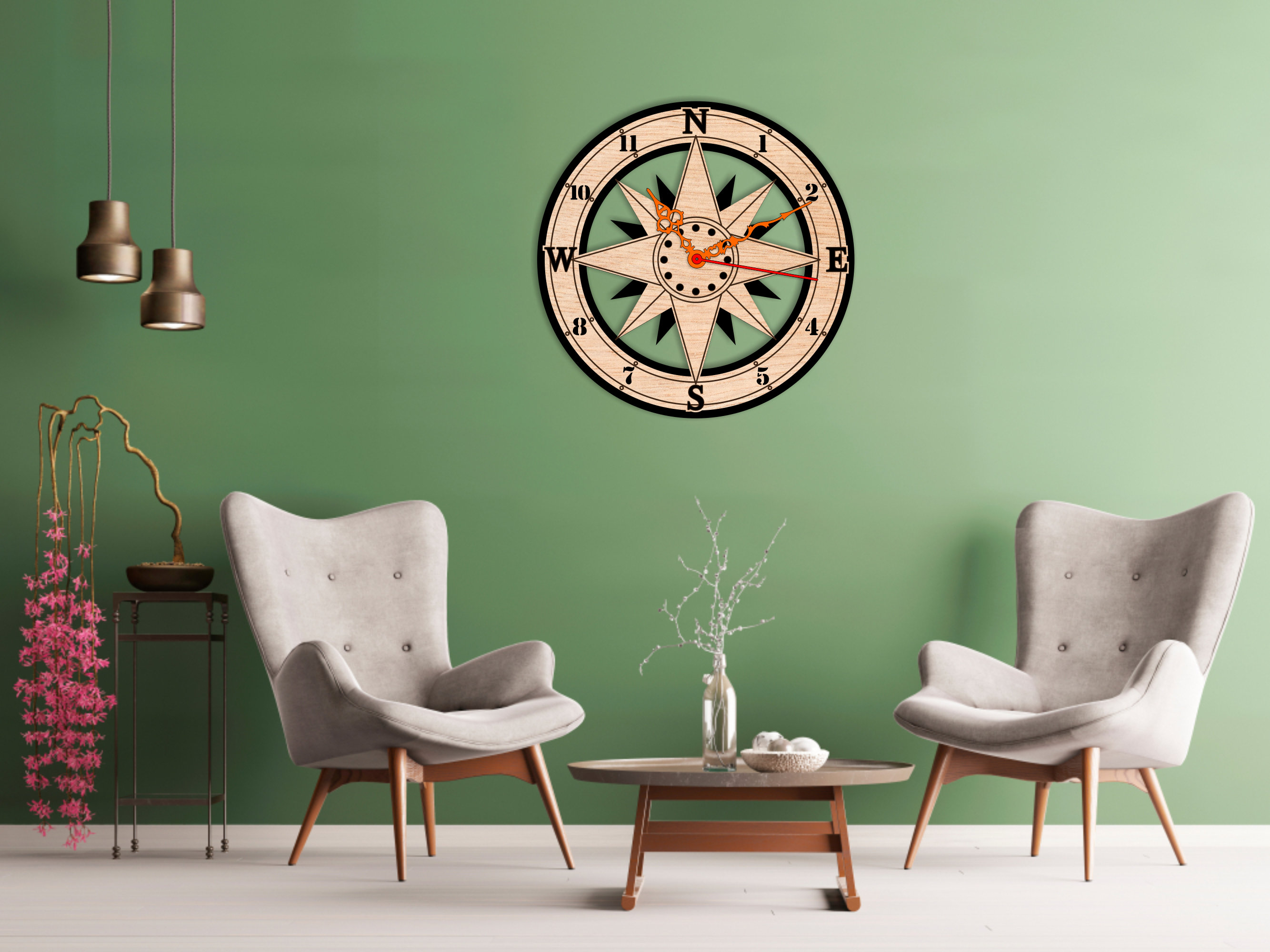 Compass Wall Clock Template Laser Cut Dxf Glowforge Svg CNC Router ...