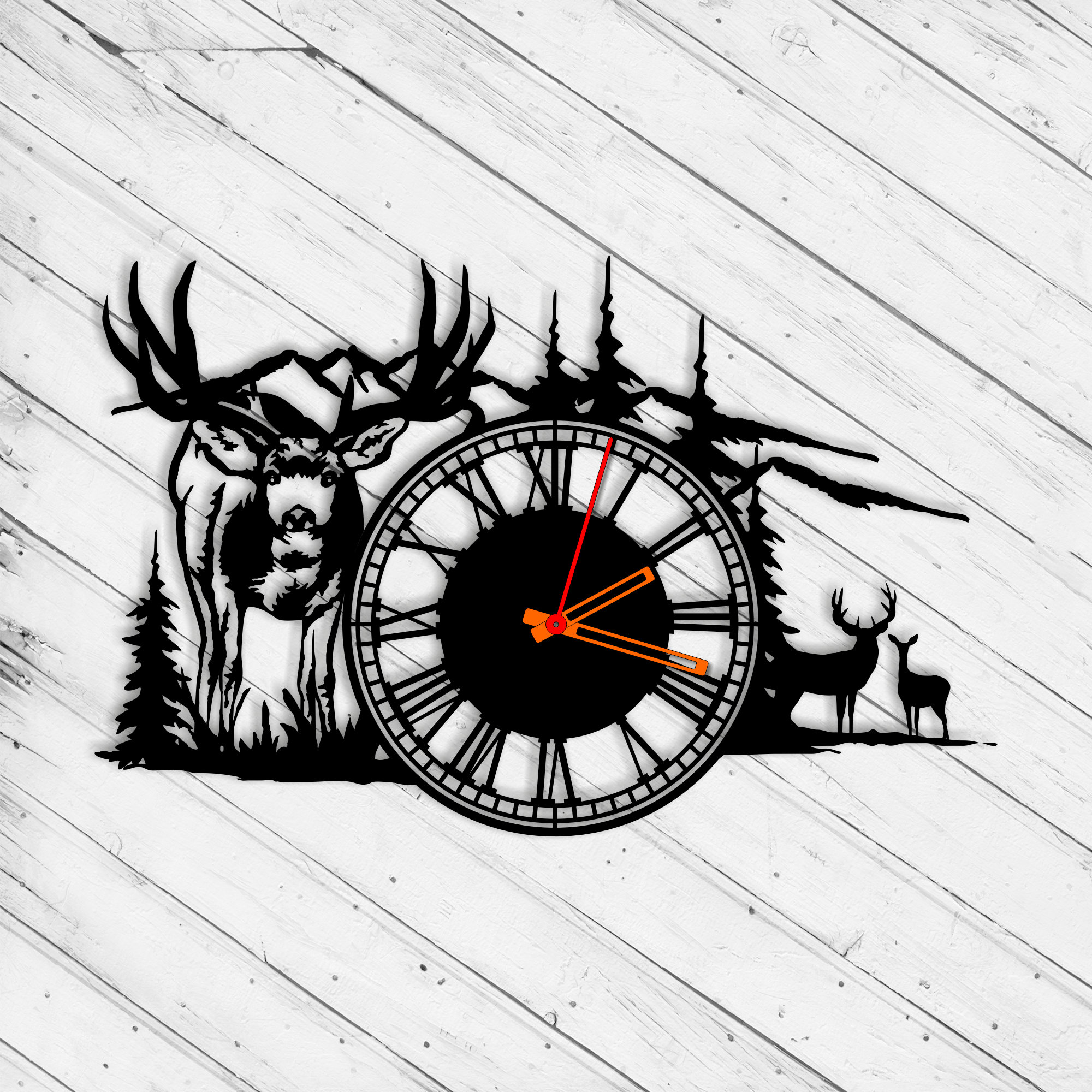 Wall Clock Deer in the Mountains Laser Cut Dxf Glowforge Svg Template ...