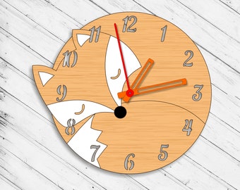 Fox Kid Wall Clock Laser Cut Dxf Glowforge Svg Template CNC Cutting Router Instant Download Digital Vector Ai Pdf Eps Files