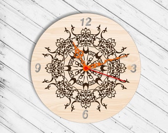 Wall Clock Laser Cut Dxf Glowforge Svg Template CNC Cutting Router Plazma Cut Scroll Saw Cricut Download Digital Vector Ai Pdf Eps Files
