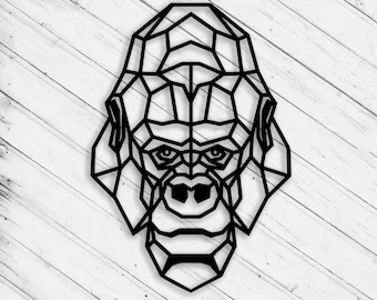 Polygonal Gorilla Wall Art Decor Laser Cut Glowforge Svg D1 CNC Router Cutting Vinyl Cut Sticker Metal Cut Silhouette Template Digital File