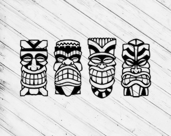 Tiki Mask Wall Art Decor Laser Cut Dxf Glowforge Svg xTool D1 CNC Router Cutting Vinyl Cut Sticker Metal Cut Silhouette Template File