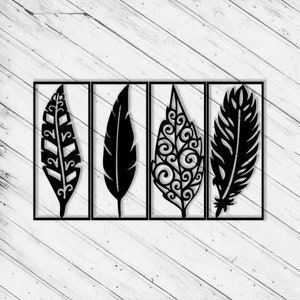 Federn Wand Kunst Dekor Laser Cut Dxf Glowforge svg xTool D1 CNC Fräser Schneiden Vinyl Schnitt Aufkleber Metall Schnitt Silhouette Vorlage Digitale Datei