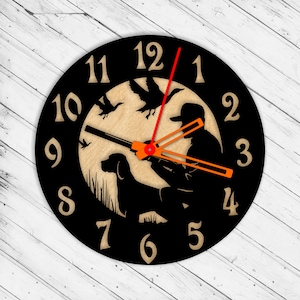 Reloj de pared de caza Corte láser Dxf Glowforge Svg xTool D1 CNC Corte Router Corte de metal Plantilla de plan de corte de madera Descargar archivos vectoriales digitales