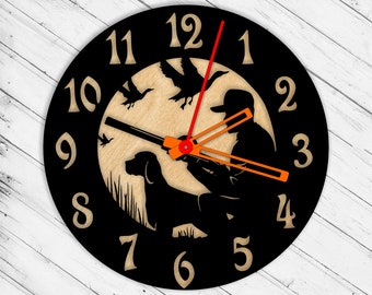 Hunting Wall Clock Laser Cut Dxf Glowforge Svg xTool D1 CNC Cutting Router Metal Cut Wood Cut Plan Template Download Digital Vector Files
