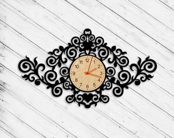 Decor Wall Clock Motif  Laser Cut Dxf Glowforge Svg xTool CNC Cutting Router Metal Cut Wood Cut Plan Template Download Digital Vector Files