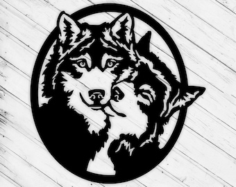 Couple Wolves Wall Art Decor Laser Cut Dxf Glowforge Tool D1 CNC Router Cutting Vinyl Cut Sticker Metal Cut Silhouette Template Digital File
