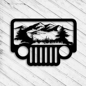 Geländewagen Szene Wand Kunst Dekor Laser Cut Dxf Glowforge SVG D1 CNC Fräser Schneiden Vinyl Schnitt Aufkleber Metall Schnitt Silhouette Vorlage Digitale Datei