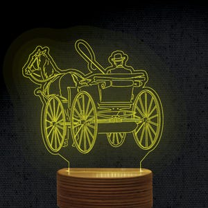 Carrozza trainata da cavalli 3D Illusione Ologramma acrilico Lampada notturna a LED File di incisione tagliata al laser Dxf Glowforge Svg File vettoriali digitali Download immediato